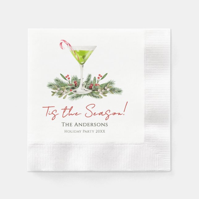 Martinis and Mistletoe Custom Christmas Party  Napkin (Front)
