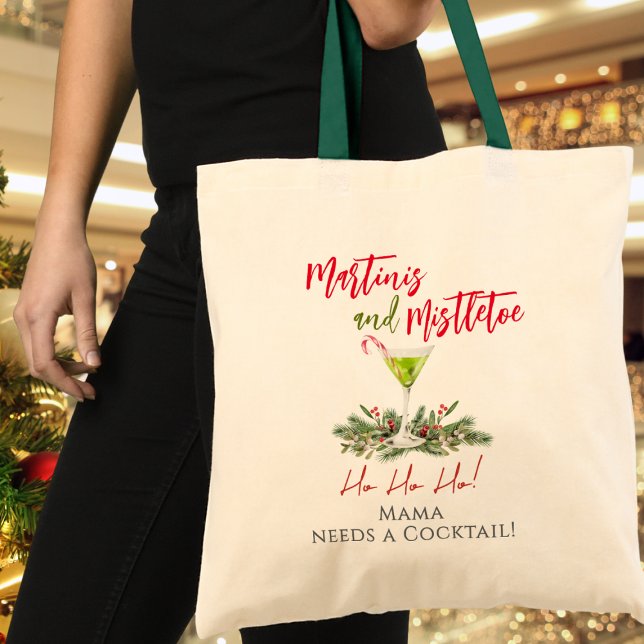 Martinis and Mistletoe Funny Custom Holiday Tote Bag (Creator Uploaded)
