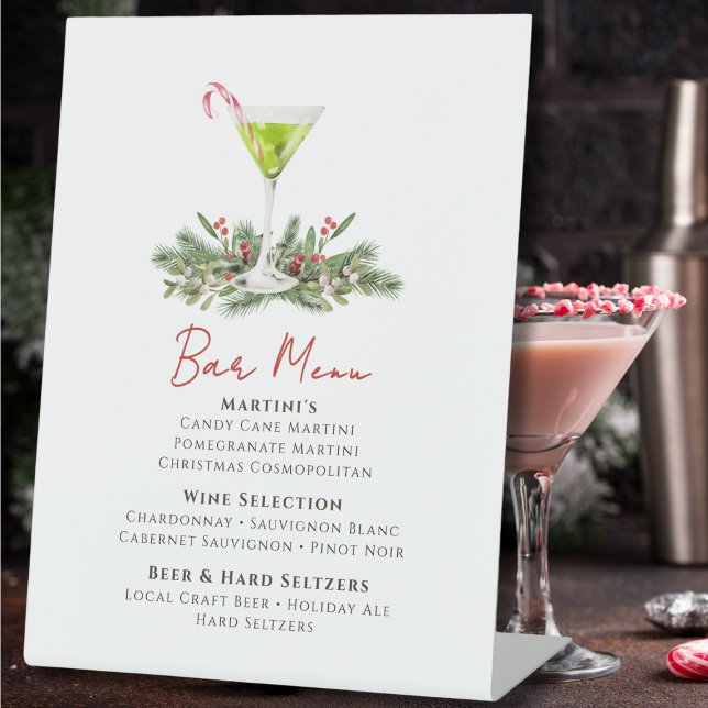 Martinis and Mistletoe Holiday Party Bar Menu Pedestal Sign (Creator Uploaded)