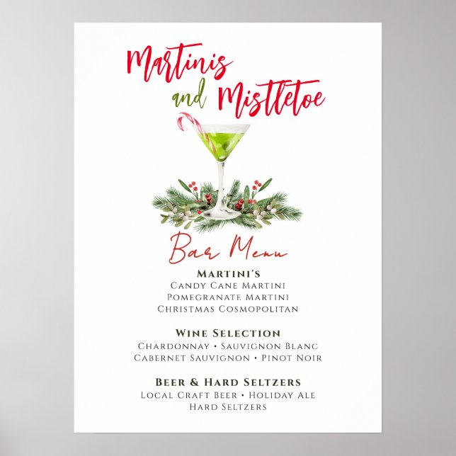 Martinis and Mistletoe Holiday Party Bar Menu Poster (Front)