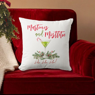 Martinis and Mistletoe Watercolor Cocktail Holiday Cushion