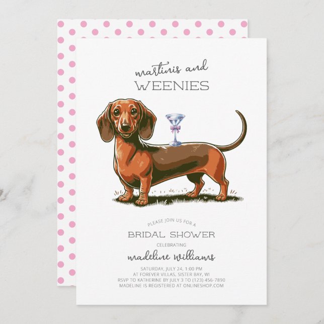 Martinis and Weenies Dachshund Bridal Shower  Invitation (Front/Back)
