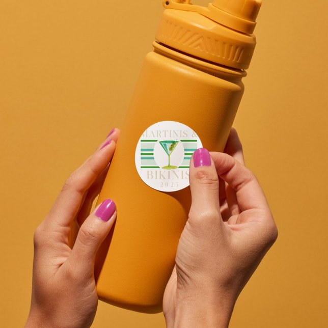 Martinis & Bikinis – Retro 2025 Bachelorette Party Classic Round Sticker (Sip, sunbathe, and celebrate with this Martinis & Bikinis bachelorette party design! )