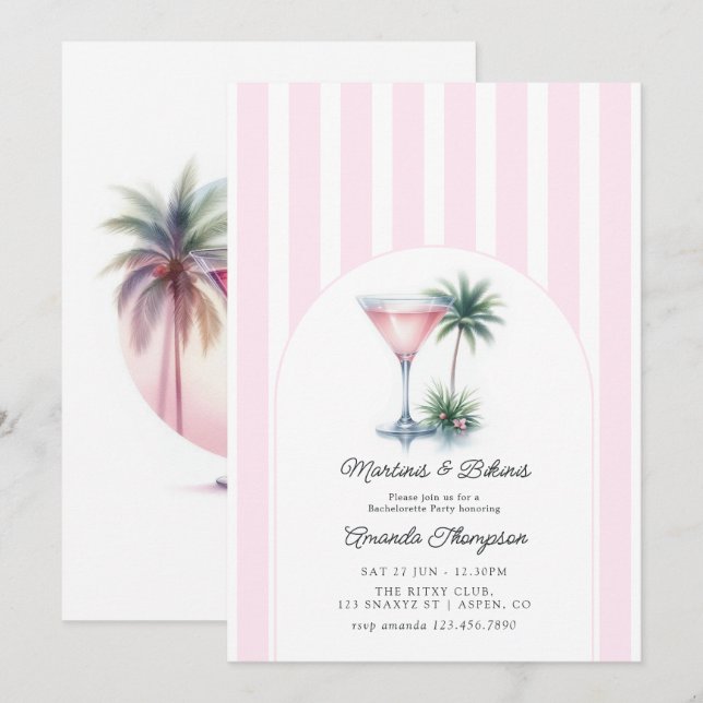 Martinis & Bikinis Tropical Bachelorette Party Invitation (Front/Back)