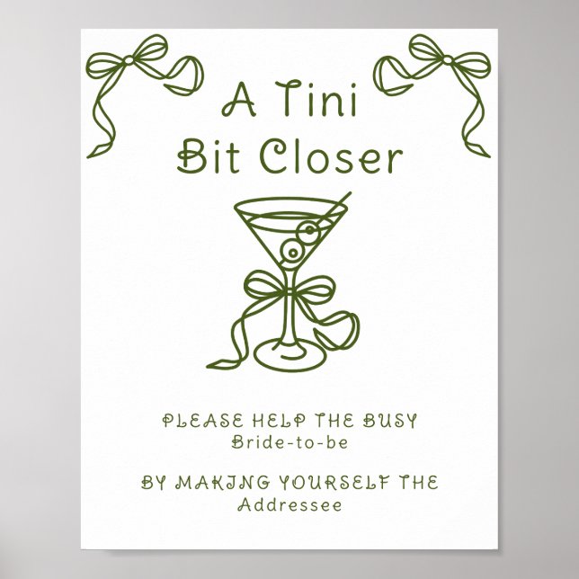 Martinis & Bow Help the busy bride Address Poster (Front)