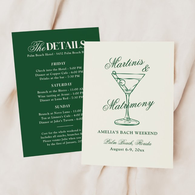 Martinis & Matrimony Bachelorette Weekend Invita Invitation (Creator Uploaded)