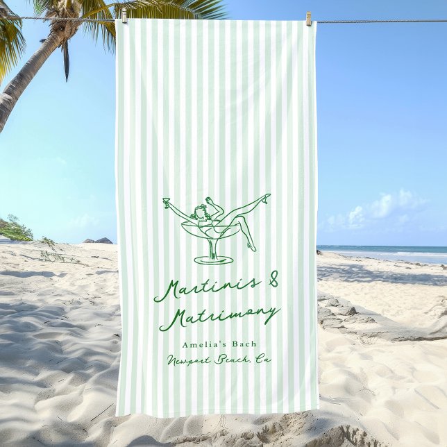 Martinis & Matrimony Green Bachelorette Beach Towel (Creator Uploaded)