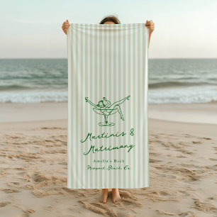 Martinis & Matrimony Green Bachelorette Beach Towel