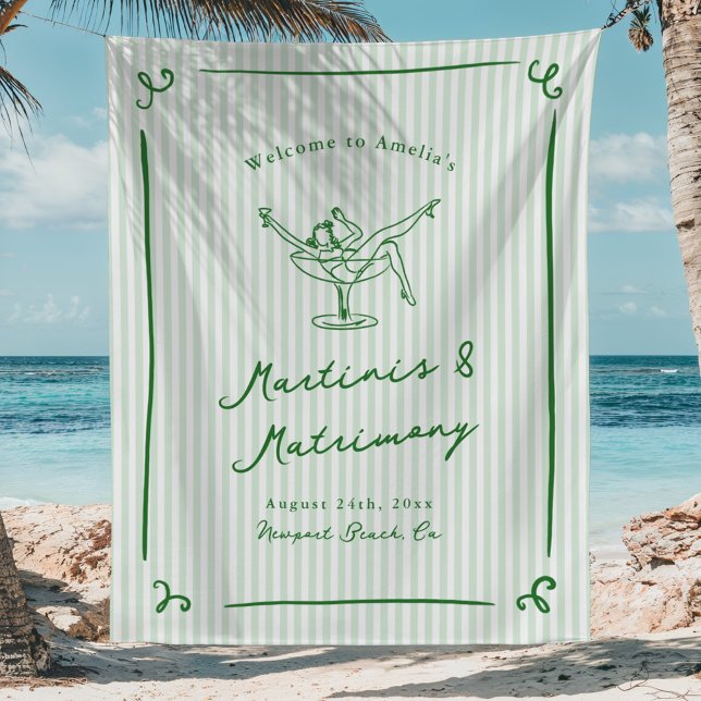 Martinis & Matrimony Green Bachelorette Party Tapestry (Creator Uploaded)