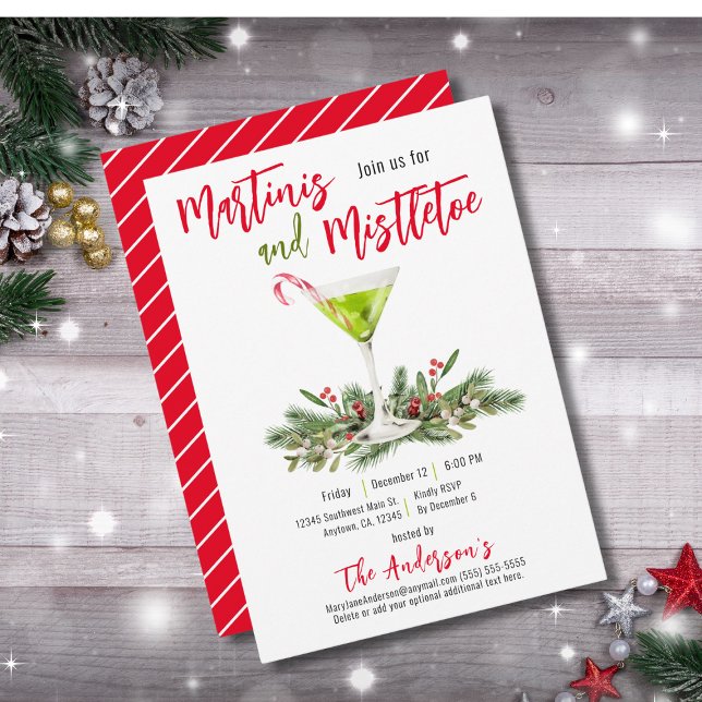 Martinis & Mistletoe Festive Drinks Holiday Party Invitation (Creator Uploaded)