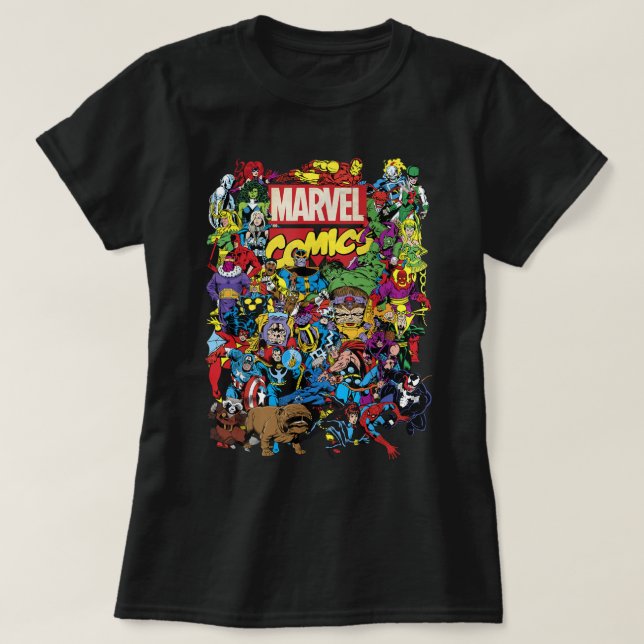 Marvel Comics Heroes Group Shot Graphic T-Shirt T- (Design Front)