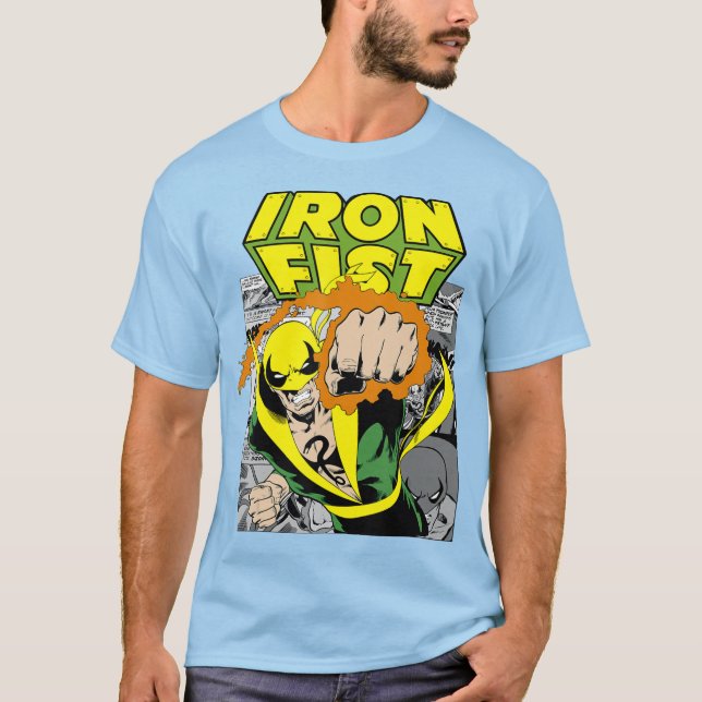 Marvel Iron Fist Retro Comic Panel Art Punch T-Shirt (Front)