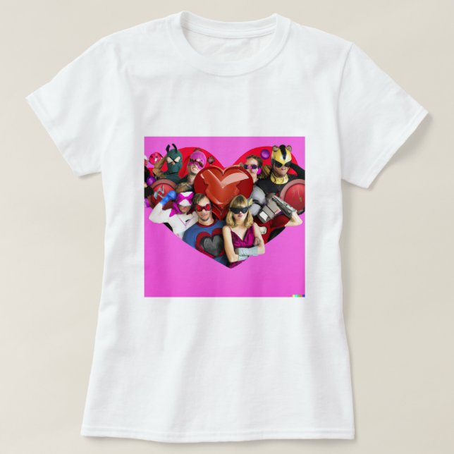 Marvel Valentine's Day Group Shot Heart Mashup T-S T-Shirt (Design Front)