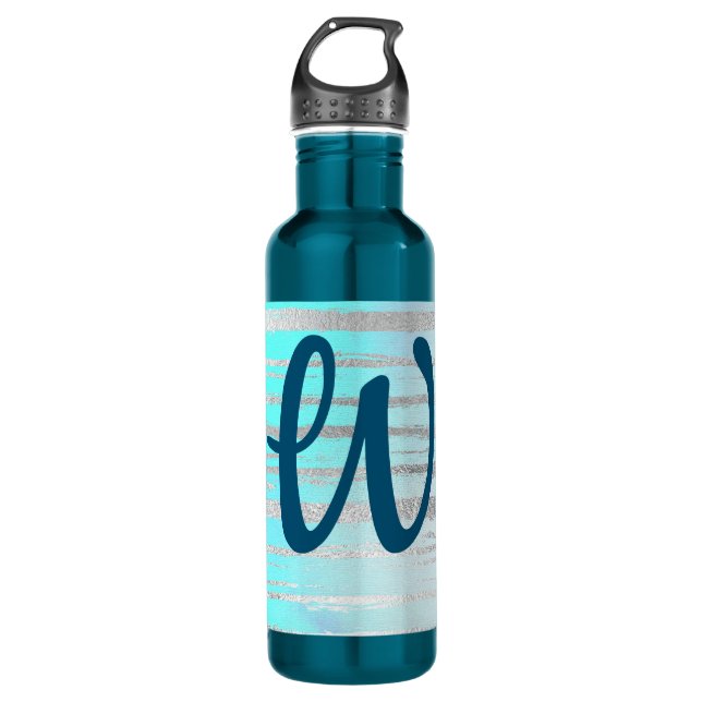 Marvellous Blue and Silver with Monogram 710 Ml Water Bottle (Front)