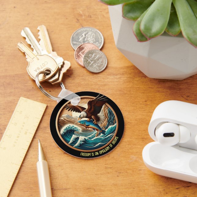 Marvellous Eagle Swooping Down to Catch Fish  Key Ring (Desk)