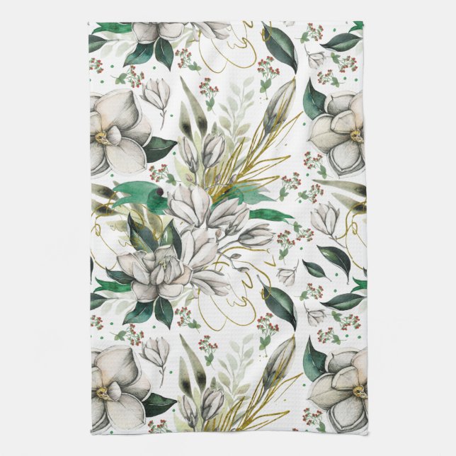 Marvellous Magnolias Floral Kitchen Towel (Vertical)