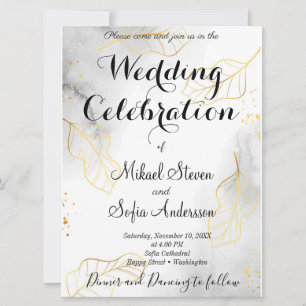 Marvellous Shinning Gold Leaves Marble Effect Invitation
