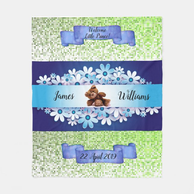 Marvellous Whimsical  Blue Teddy Bear Personalise Fleece Blanket (Front)