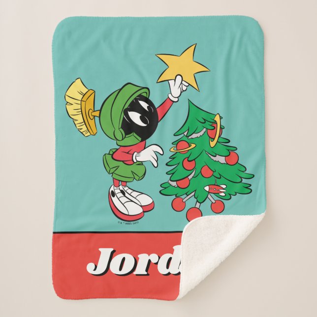MARVIN THE MARTIAN™ putting star on tree Sherpa Blanket (Front)