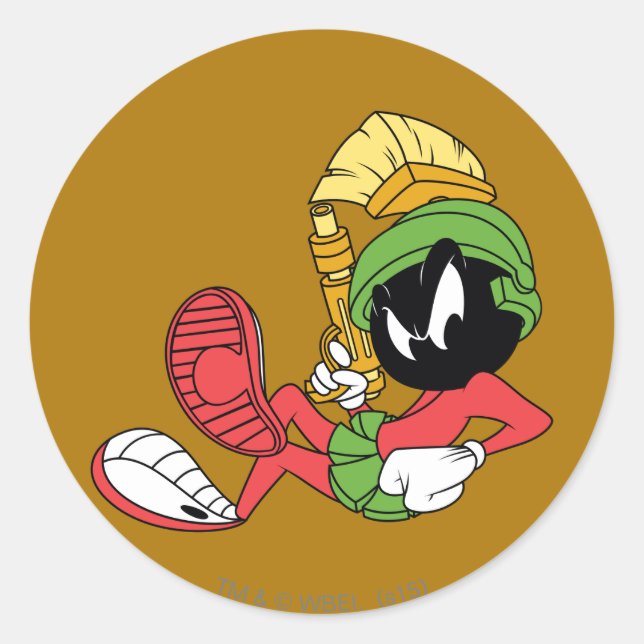 MARVIN THE MARTIAN™ Reclining With Laser Classic Round Sticker (Front)