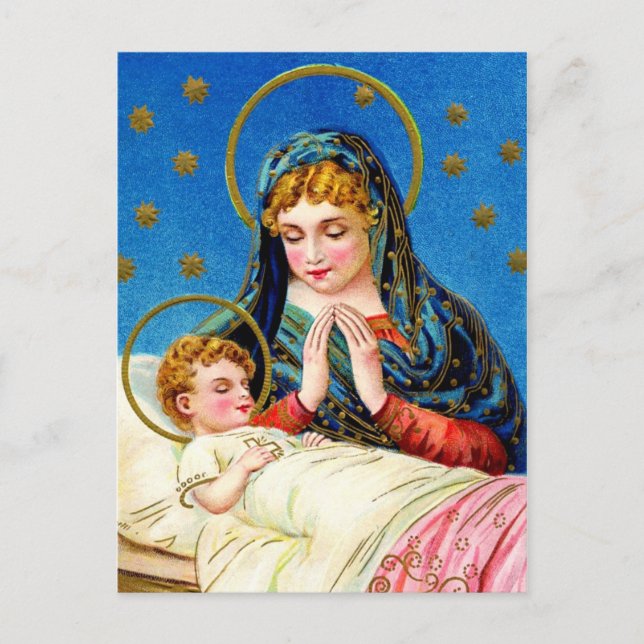 Mary and a Sleeping Baby Jesus Postcard (Front)