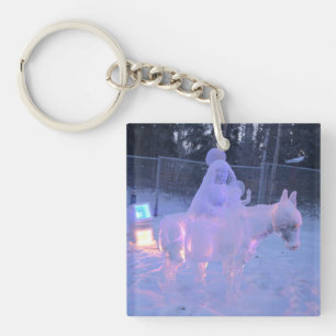 Mary And Baby Jesus Night Snow Winter Sculpture Key Ring