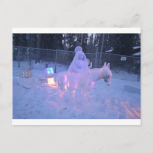 Mary And Baby Jesus Night Snow Winter Sculpture Postcard