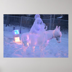 Mary And Baby Jesus Night Snow Winter Sculpture Poster