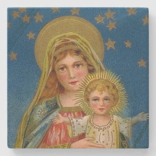 Mary and Baby Jesus Vintage Christmas Stone Coaster