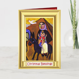 Mary and Jesus on a donkey Holiday Card