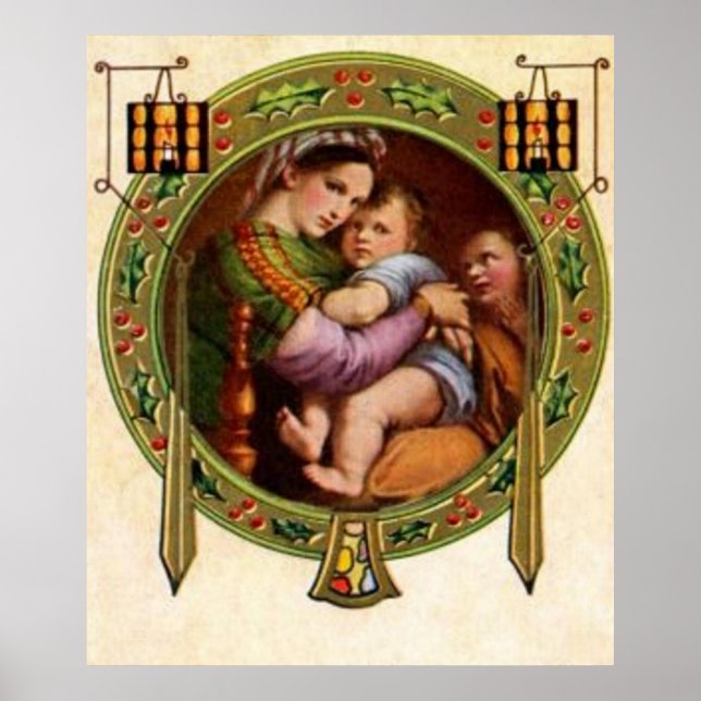 Mary And Jesus With Holly Poster (Front)