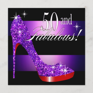 Mary Ann 50 & Fabulous Glitz Bling Stiletto Stripe Invitation