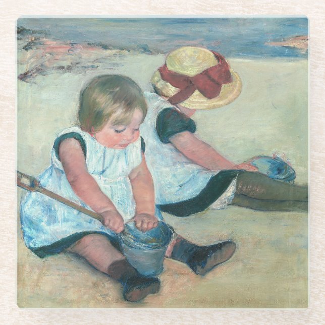 Mary Cassatt - Children Playing on the Beach Glass Coaster (Front)
