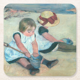 Mary Cassatt - Children Playing on the Beach Square Paper Coaster