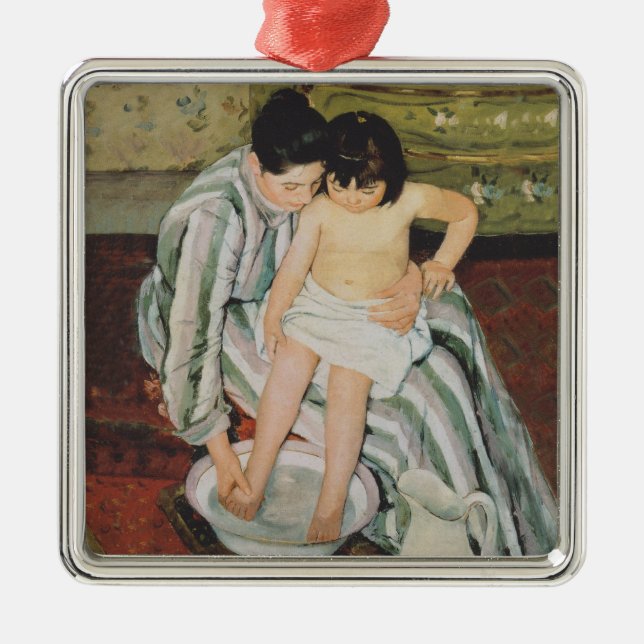 Mary Cassatt Child's Bath Painting Metal Tree Decoration (Front)