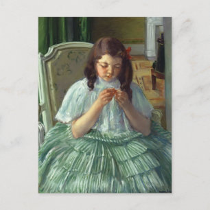 Mary Cassatt- Françoise in Green, Sewing Postcard