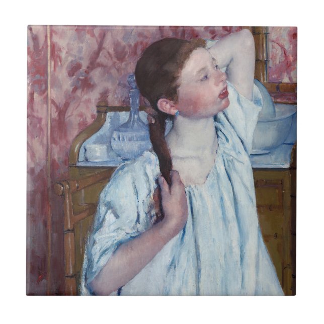 Mary Cassatt - Girl Arranging her Hair Tile (Front)