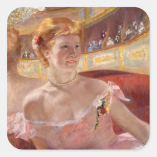 Mary Cassatt - Woman with Pearl Necklace in a Loge Square Sticker
