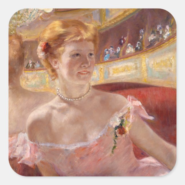 Mary Cassatt - Woman with Pearl Necklace in a Loge Square Sticker (Front)