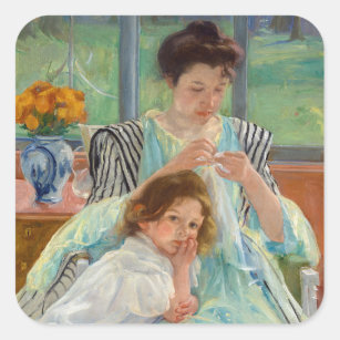 Mary Cassatt - Young Mother Sewing Square Sticker