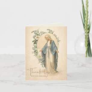 Mary Floral Catholic Funeral Condolence Thank You Card