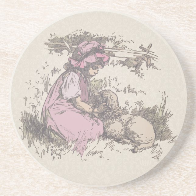 Mary Had a Little Lamb Nursery Rhyme Coaster (Front)