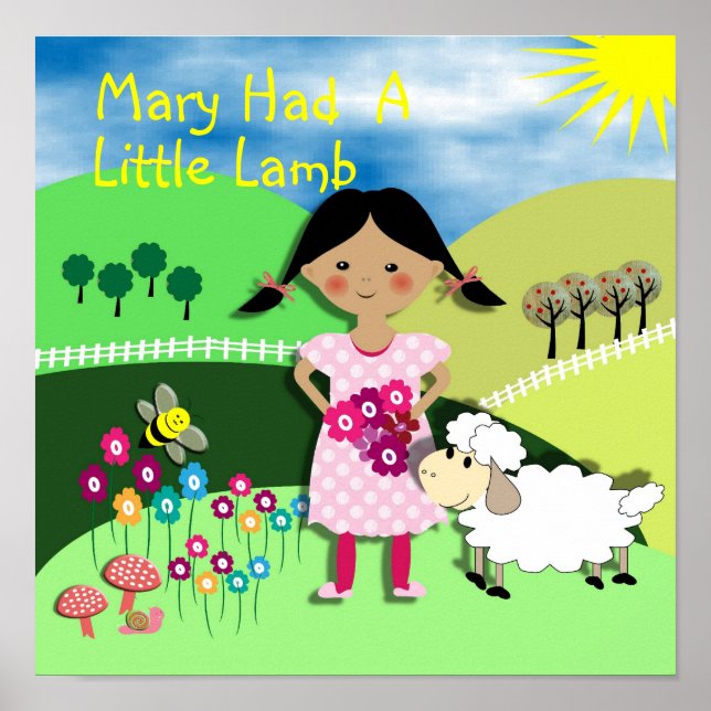 Mary Had A Little Lamb Nursery Rhyme Cute Picture Poster (Front)