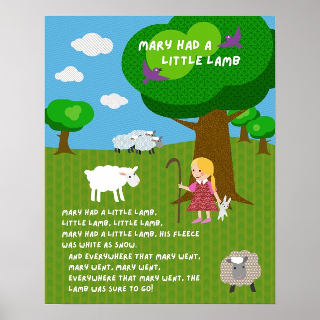 Mary Had a Little Lamb Nursery Rhyme Poster (Front)