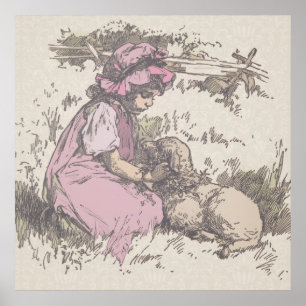 Mary Had a Little Lamb Nursery Rhyme Poster