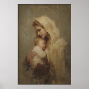 Mary Holding Baby Jesus Portrait, Christian Wall Poster