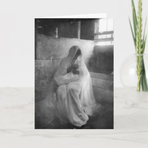 Mary holding Jesus in Stable Greeting Card