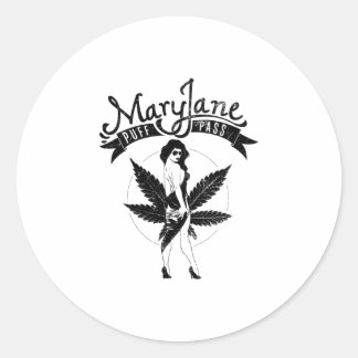 Mary Jane Puff Pass Woman Artwork Black Classic Round Sticker