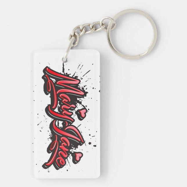 Mary-Jane red Heart Graffiti Key Supporters Key Ring (Back)
