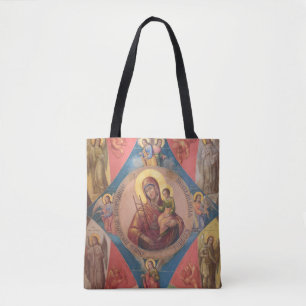 Mary, Jesus, And Angels Tote Bag